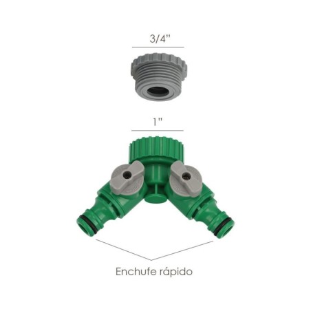 Adaptador Manguera Plástico 3/4 - 1" Hembra con 2 tomas Blíster