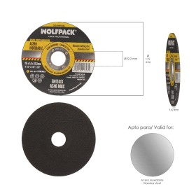 Disco Corte Abrasivo Acero Inoxidable Diámetro 115x Diámetro 22,2 mm Espesor 1,6 mm. Disco Radial / Amoladora Universal