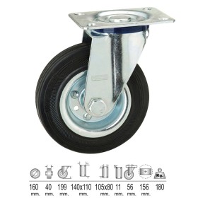 Rueda Industrial Goma Negra Placa 160 mm.