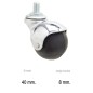 Rueda Domestica Goma Negra Esfera Espiga M8x40 mm.