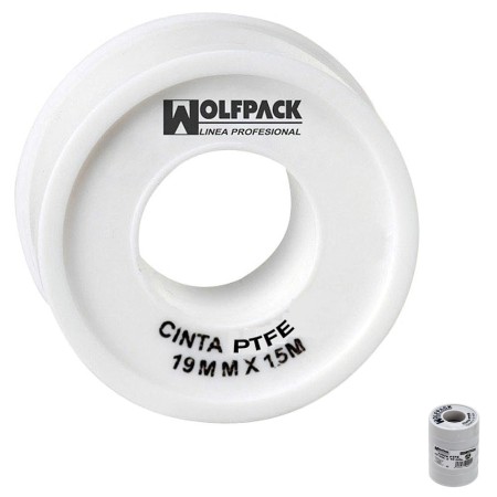 Cinta teflón PTFE WOLFPACK 19 mm. x 50 m. Grueso. (Paquete de 5 Rollos)