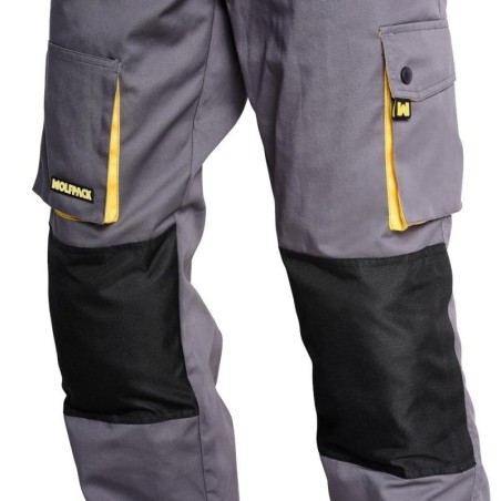 pantalones Largos De Trabajo, Multibolsillos, Resistentes, Rodilla Reforzada, Gris/Amarillo Talla 46/48 L (Slim Fit)