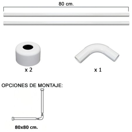 Barra Para Cortina Ducha Universal Aluminio Blanco 80x80 cm.