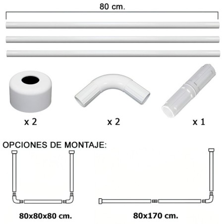 Barra Para Cortina Ducha Universal Aluminio Blanco 80 x 170 cm.