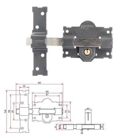 Cerrojo B-1 llave y pulsador pasador de 161mm cilindro redondo de 50mm
