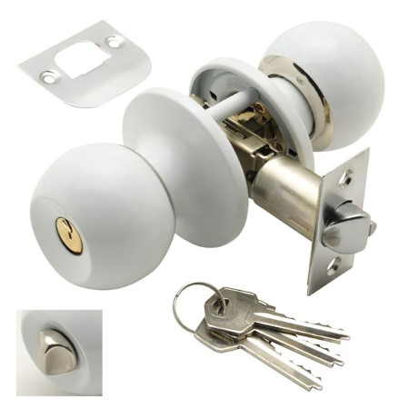 Pomo Puerta WOLFPACK Con Llave Con Condena Blanco Para Entrada