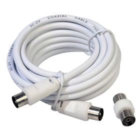 Prolongación TV Video Macho-Macho 3 metros / Diámetro 9,5 mm. Con Adaptador Macho-Hembra Blanco