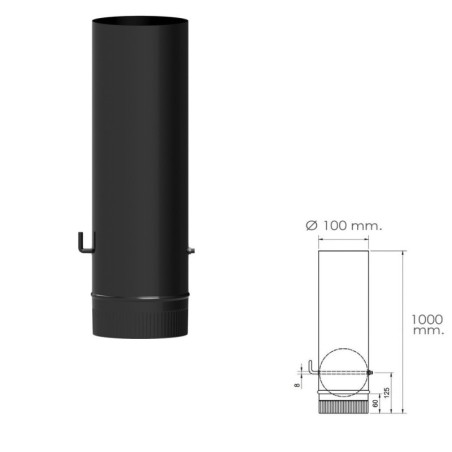 Tubo de Estufa Acero Vitrificado Negro Diámetro 100 mm. Con llave Estufas de Leña, Chimenea, Alta resistencia, Color Negro
