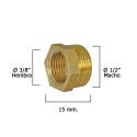 Reducción Hexagonal Pulida 1/2" Macho x 3/8" Hembra