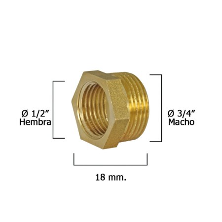 Reducción Hexagonal Pulida 3/4 Macho x 1/2 Hembra