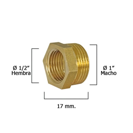 Reducción Hexagonal Pulida 1" Macho x 1/2" Hembra