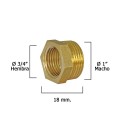 Reducción Hexagonal Pulida 1" Macho x 3/4" Hembra
