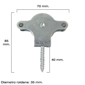 Polea Tendedero WOLFPACK Zincado 40 mm. Roldana Metal con Tirafondo