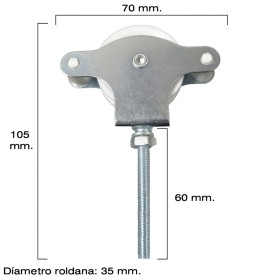 Polea Tendedero WOLFPACK Zincado 60 mm. Roldana Plástico con Tornillo