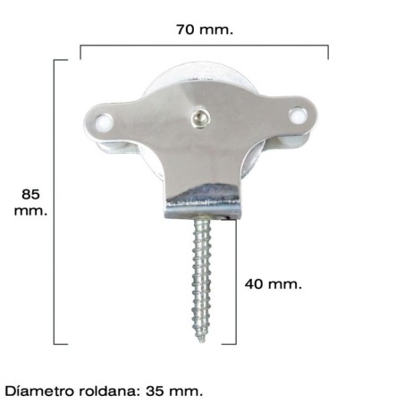 Polea Tendedero WOLFPACK Inoxidable 40 mm. / Roldana Metálica Con Tirafondo