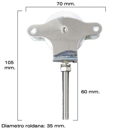Polea Tendedero WOLFPACK Inoxidable 60 mm. / Roldana Metálica Con Tornillo