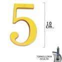 Numero Latón "5" 10 cm. con Tornillería Oculta (Blíster 1 Pieza)