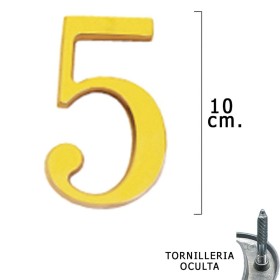 Numero Latón "5" 10 cm. con Tornillería Oculta (Blíster 1 Pieza)