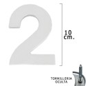 Numero Metal "2" Plateado Mate 10 cm. con Tornillería Oculta (Blíster 1 Pieza)