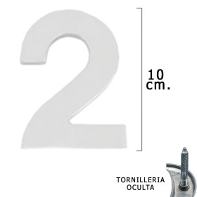 Numero Metal "2" Plateado Mate 10 cm. con Tornillería Oculta (Blíster 1 Pieza)