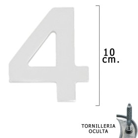 Numero Metal "4 Plateado Mate 10 cm. con Tornillería Oculta (Blíster 1 Pieza)