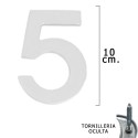 Numero Metal "5" Plateado Mate 10 cm. con Tornillería Oculta (Blíster 1 Pieza)