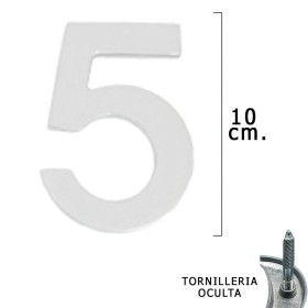 Numero Metal "5" Plateado Mate 10 cm. con Tornillería Oculta (Blíster 1 Pieza)