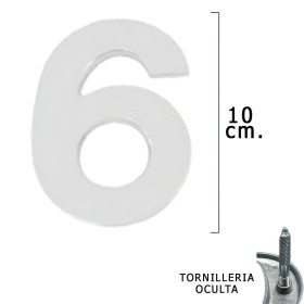 Numero Metal "6" Plateado Mate 10 cm. con Tornillería Oculta (Blíster 1 Pieza)