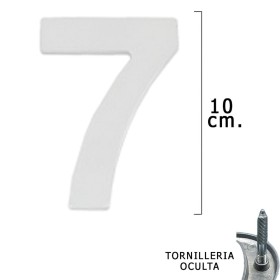 Numero Metal "7" Plateado Mate 10 cm. con Tornillería Oculta (Blíster 1 Pieza)