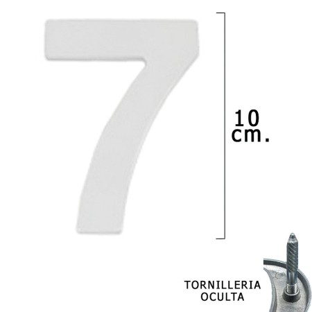 Numero Metal "7" Plateado Mate 10 cm. con Tornillería Oculta (Blíster 1 Pieza)