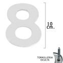 Numero Metal "8" Plateado Mate 10 cm. con Tornillería Oculta (Blíster 1 Pieza)
