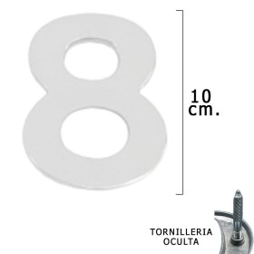 Numero Metal "8" Plateado Mate 10 cm. con Tornillería Oculta (Blíster 1 Pieza)