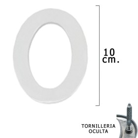 Numero Metal "0" Plateado Mate 10 cm. con Tornillería Oculta (Blíster 1 Pieza)