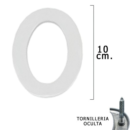 Numero Metal "0" Plateado Mate 10 cm. con Tornillería Oculta (Blíster 1 Pieza)