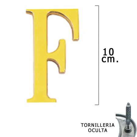 Letra Latón "F" 10 cm. con Tornillería Oculta (Blíster 1 Pieza)
