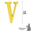 Letra Latón "V" 10 cm. con Tornillería Oculta (Blíster 1 Pieza)