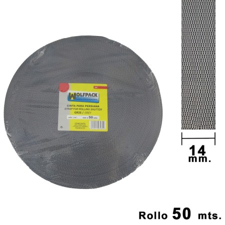 Cinta Persiana WOLFPACK Gris 14 mm. Rollo 50 metros