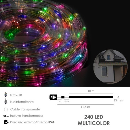 Luces Navidad Tubo Luz Multicolor 240 Leds Uso Exteriores / Interiores protección IP44 Rollo 10 Metros