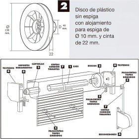 Disco Persiana Plástico Octogonal 130x40 mm. Cinta 22 mm.