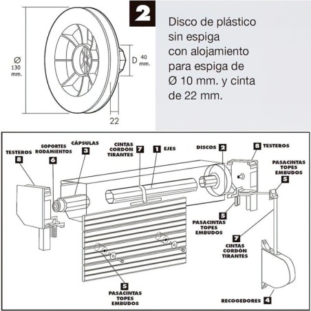 Disco Persiana Plástico Octogonal 130x40 mm. Cinta 22 mm.