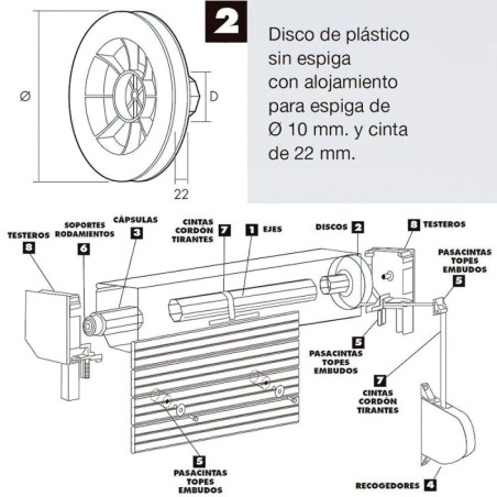 Disco Persiana Plástico Octogonal 160x60 mm. Cinta 22 mm.