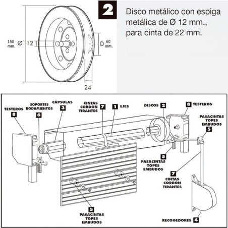 Disco Persiana Metálico Espiga Metálica 150x60 Cinta 22 mm.