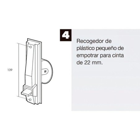 Recogedor Persiana Plástico Pequeño Cinta 22 mm.