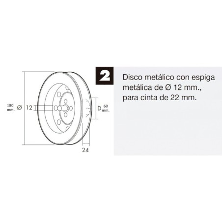 Disco Persiana Metálico Espiga Metálica 180x60 mm. Cinta 18/22 mm.