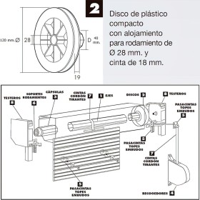 Disco Persiana Plástico Compacto para Rodamiento 120x40 mm. Cinta 18 mm.