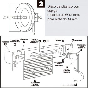 Disco Persiana Plástico Espiga Metálica 136x40 mm. Cinta 14 mm.