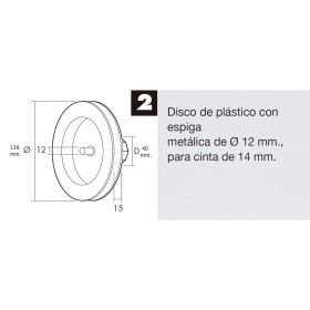 Disco Persiana Plástico Espiga Metálica 136x40 mm. Cinta 14 mm.