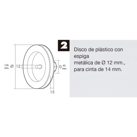 Disco Persiana Plástico Espiga Metálica 136x40 mm. Cinta 14 mm.