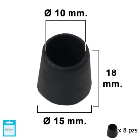 Contera Cónica Negra 10mm. Blíster 8 piezas.
