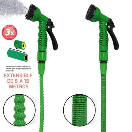 Manguera Extensible Riego Compacto 5 A 15 Metros Con Pistola 7 posiciones